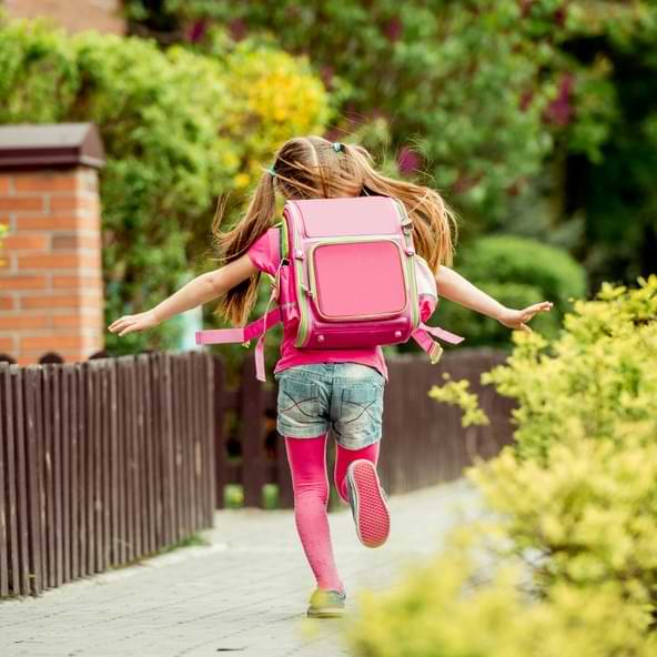 Aws Autumn Little Girl With A Backpack Running To School