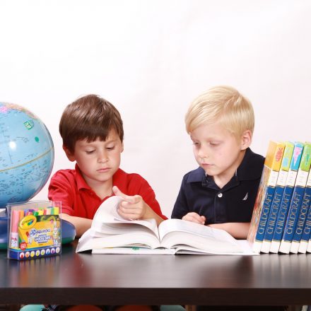 Two boys doing school work