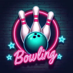 Retro Neon Sign Illustration Bowling Alley Featuring Ball Pins Vibrant Graphic Design Colorful Stars Perfect 4 385176
