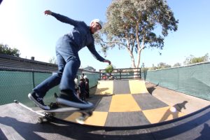 LMSV Schools superintendent David Feliciano skates the new ramp at Parkway Academy