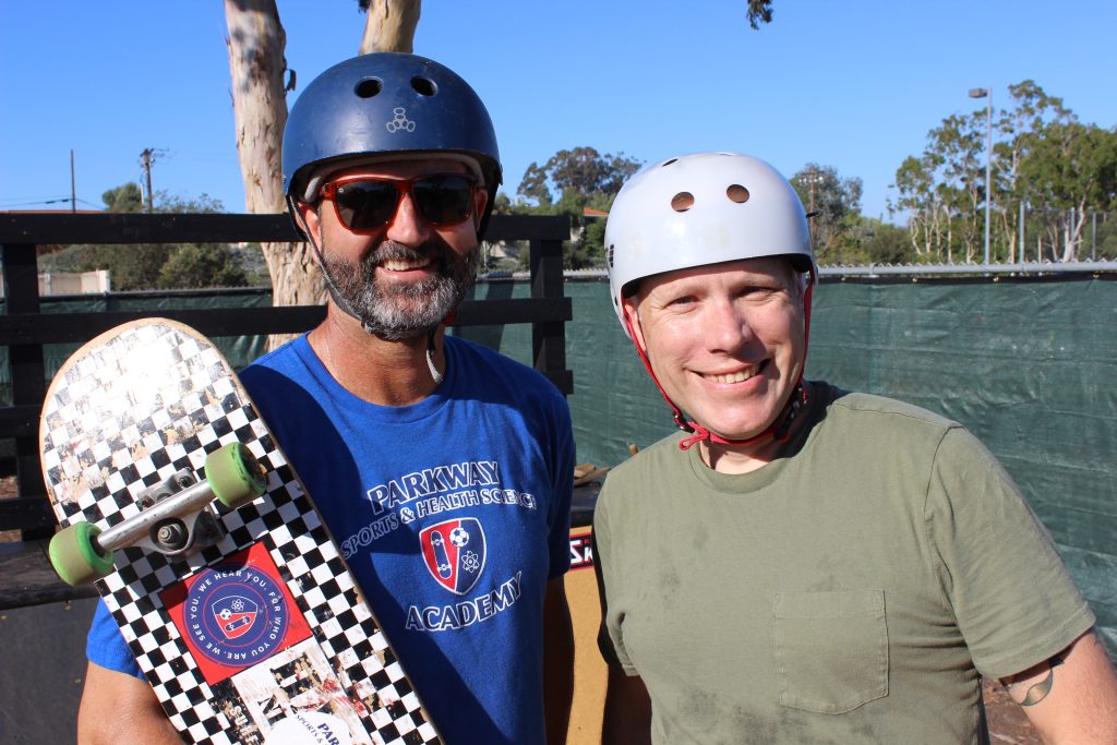 Parkway Academy principal Jacob Ruth and superintendent David Feliciano tested out the skate ramp ahead of its official opening day