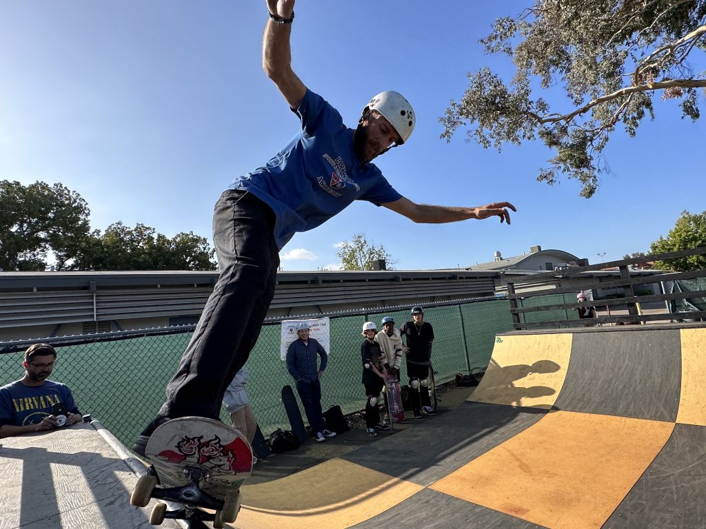 Engineering of Skateboarding teacher and Slate Club advisor Mr. Patrick Martin tests out the new skate ramp